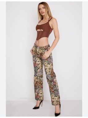House Of CB Mistress Rocks Spectrum Floral Brocade Wide Leg Trousers L
